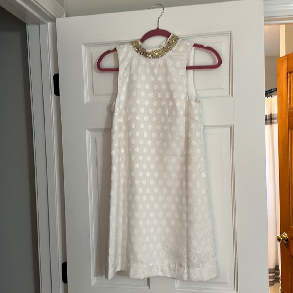 White Lily Dress with gold neckline